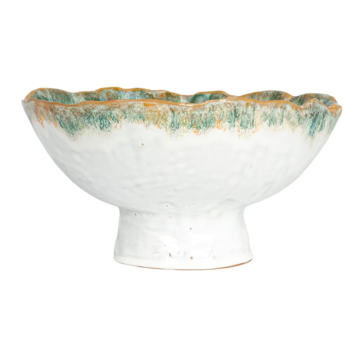 Creative Co-Op Large Stoneware Footed Bowl with Speckled Glaze, Green and Brown