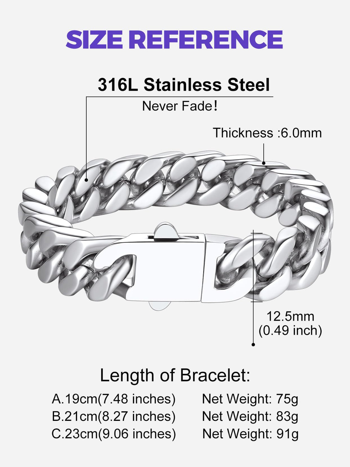 Richsteel Chunky Miami Cuban Link Chain Bracelet Hip Hop Stainless Steel Jewelry