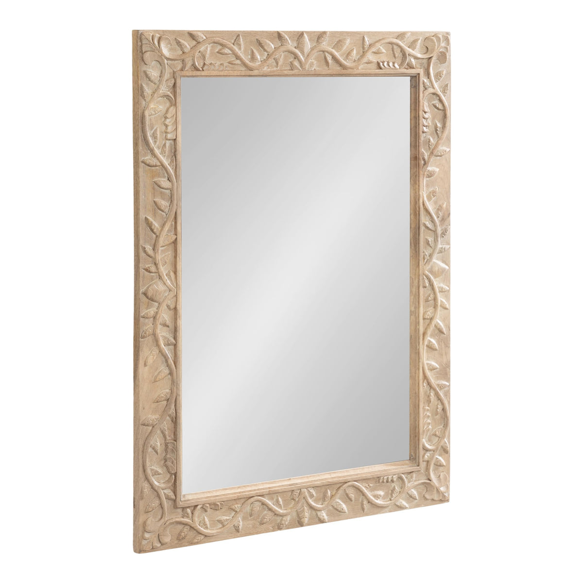 Kate and Laurel Natesa Boho Rectangle Carved Wood Mirror, 24 x 32, Natural Brown, Coastal Light Wooden Rectangular Mirror with Carved Detailing for Use as Bathroom Mirror for Vanity