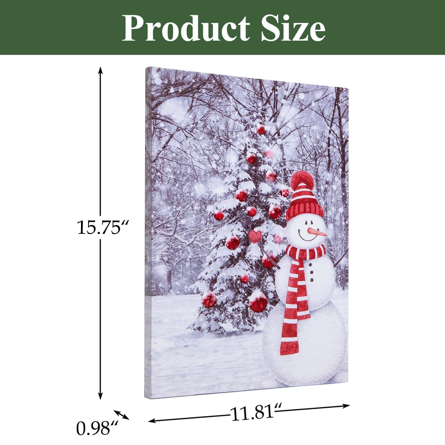 NIKKY HOME LED Christmas Picture Christmas Tree Picture Lighted Winter Pictures Wall Decor With Snowman Christmas Wall Art Winter Scene Decor 12" X 16"