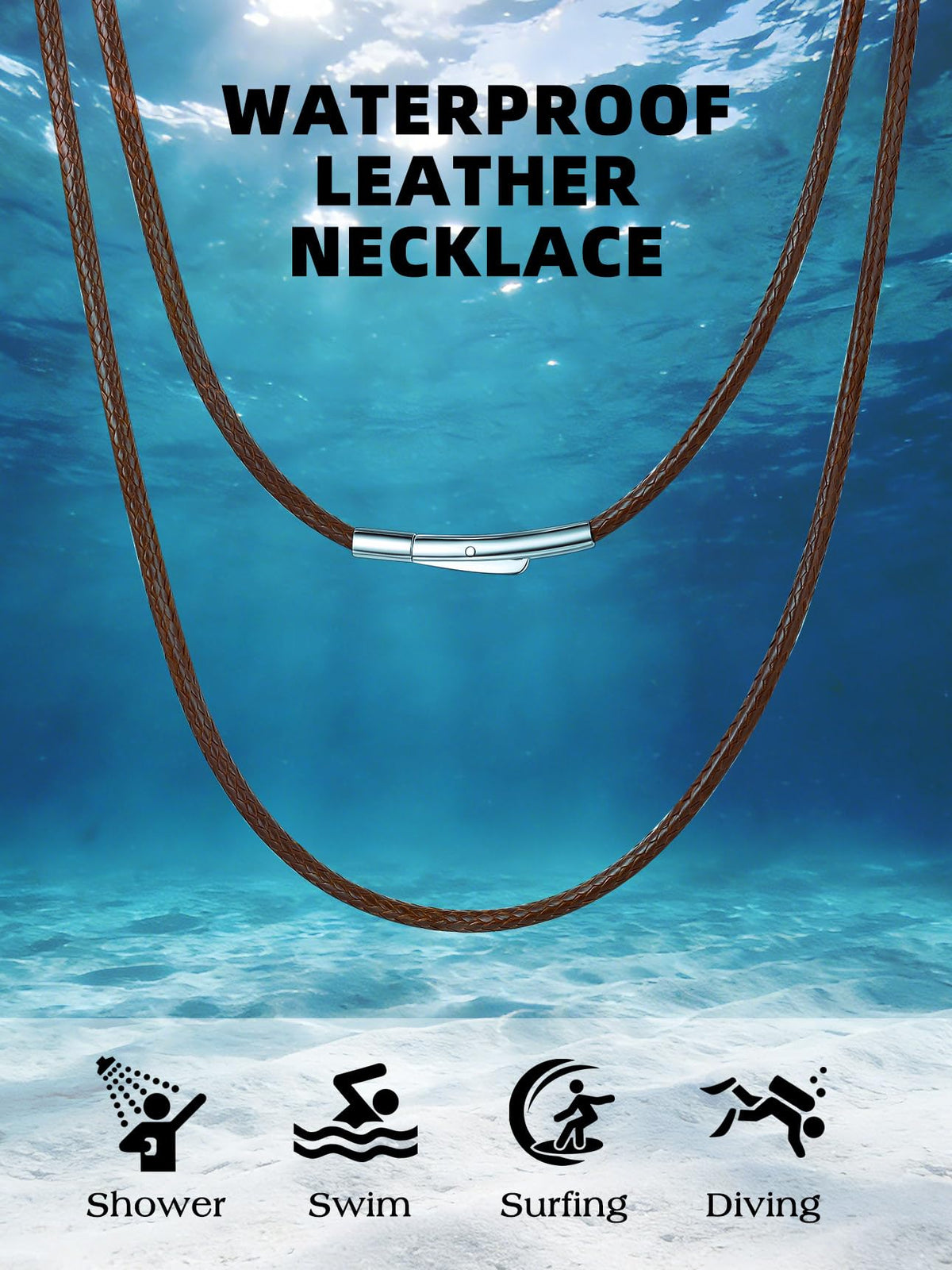 Bestyle Brown Leather Necklace for Men Women,Waterproof Wax Woven Rope Chain with Stainless Steel Clasp, 2MM Leather Cord Necklace for Pendants 16"