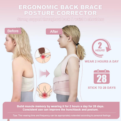 Posture Corrector for Women and Men Upgraded Back Brace, Adjustable Back Support for Upper and Lower Back Pain Relief, Shoulder Straightener for Hunchback, Scoliosis, Lumbar, Spine (Pink, Medium)