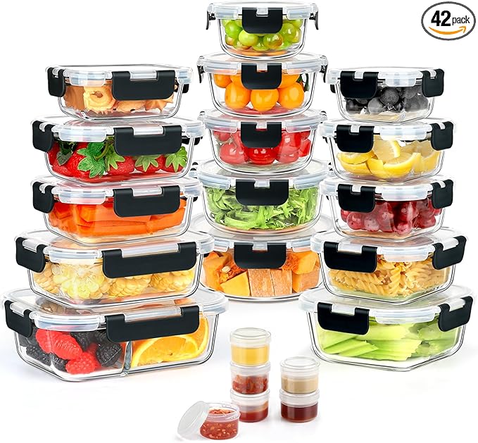 42pcs Glass Food Storage Containers