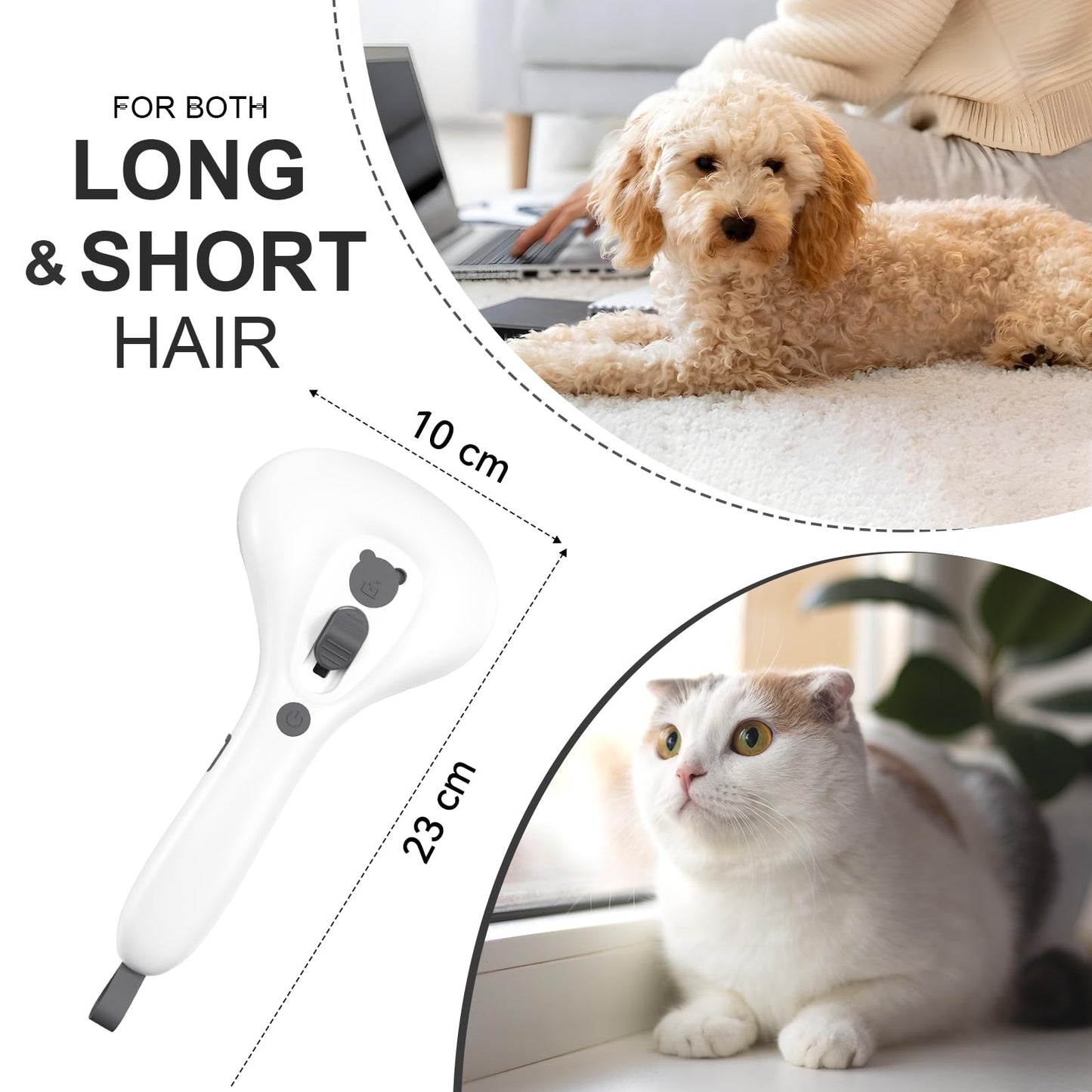 Euqvunn Steam Cat Brush with Release Button, [Ultra-Quiet Design/Comfort-Grip Handle] Pet Spray Dog Brush, Rechargeable Pet Steam Brush for Long Short Hair Cats, Dogs, Rabbits Grooming(Gray-White)