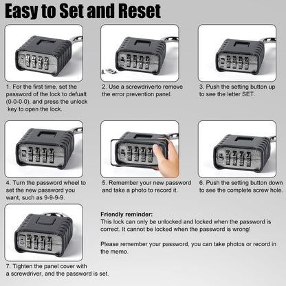 1 Pack disecu Long Shackle Heavy Duty 4 Digit Combination Lock, One Touch Unlocking, Anti-Error Feature, Waterproof Large Outdoor Padlock for School Gym Locker, Fence, Gate, Storage Unit (Black)