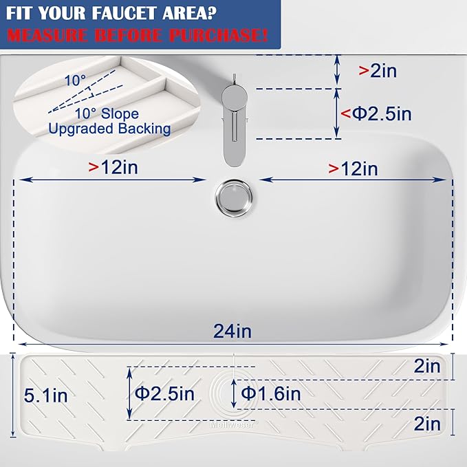 Meiliweser Faucet Mat for Kitchen Sink – 24” x 5.1” Extra-Long Silicone Splash
