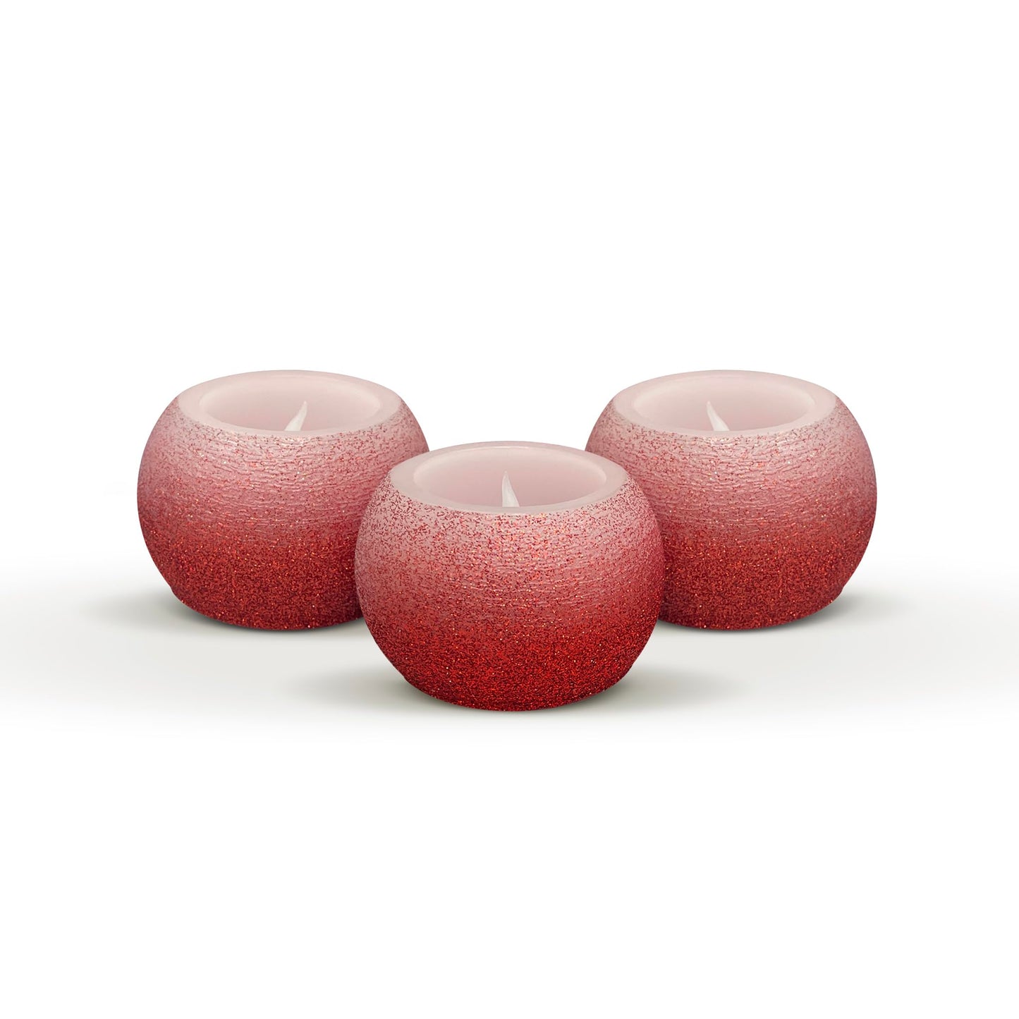 FURORA LIGHTING Red Glitter Flameless Candles - Small 2.4" W x 1.6" H Real Wax, LED Flicker, 3-Pack, Battery Included, Home Decor & Centerpiece