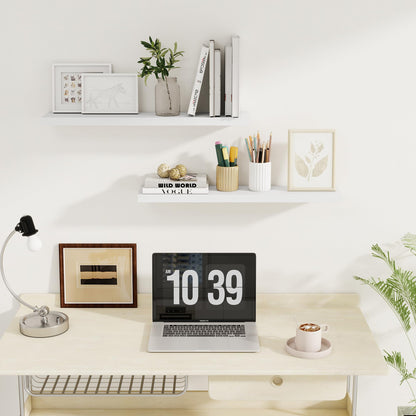 Fun Memories Floating Shelves for Wall, 30" Rustic Wood Deep Wall Mounted Shelves with Invisible Brackets for Decor & Storage, Floating Shelf for Living Room, Bathroom (White, Set of 2)