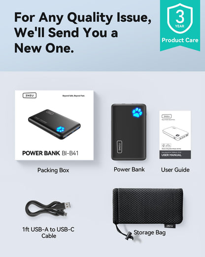 INIU Power Bank, 45W PD Lightest 10000mAh Portable Charger, USB C in&Out Fast Charging Battery Pack, Mobile Phone Powerbank Compatible with iPhone 17 16 15 14 13 Samsung S22 S21 Google iPad etc