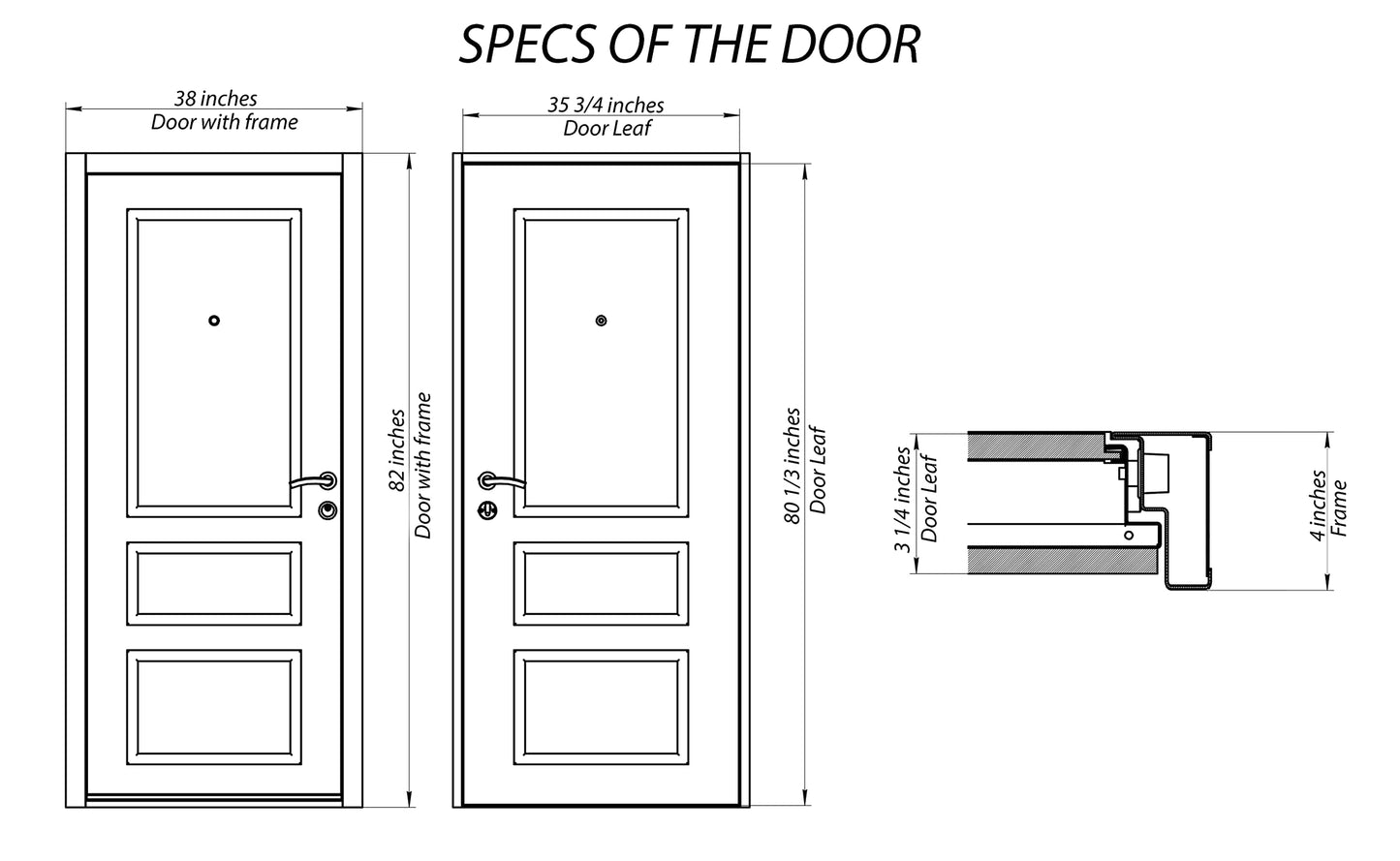 VDOMDOORS Deux 1705 | White Enamel | Exterior Steel Single Front Door | Right-Hand inswing | Size: 36" x 80" | Prehung