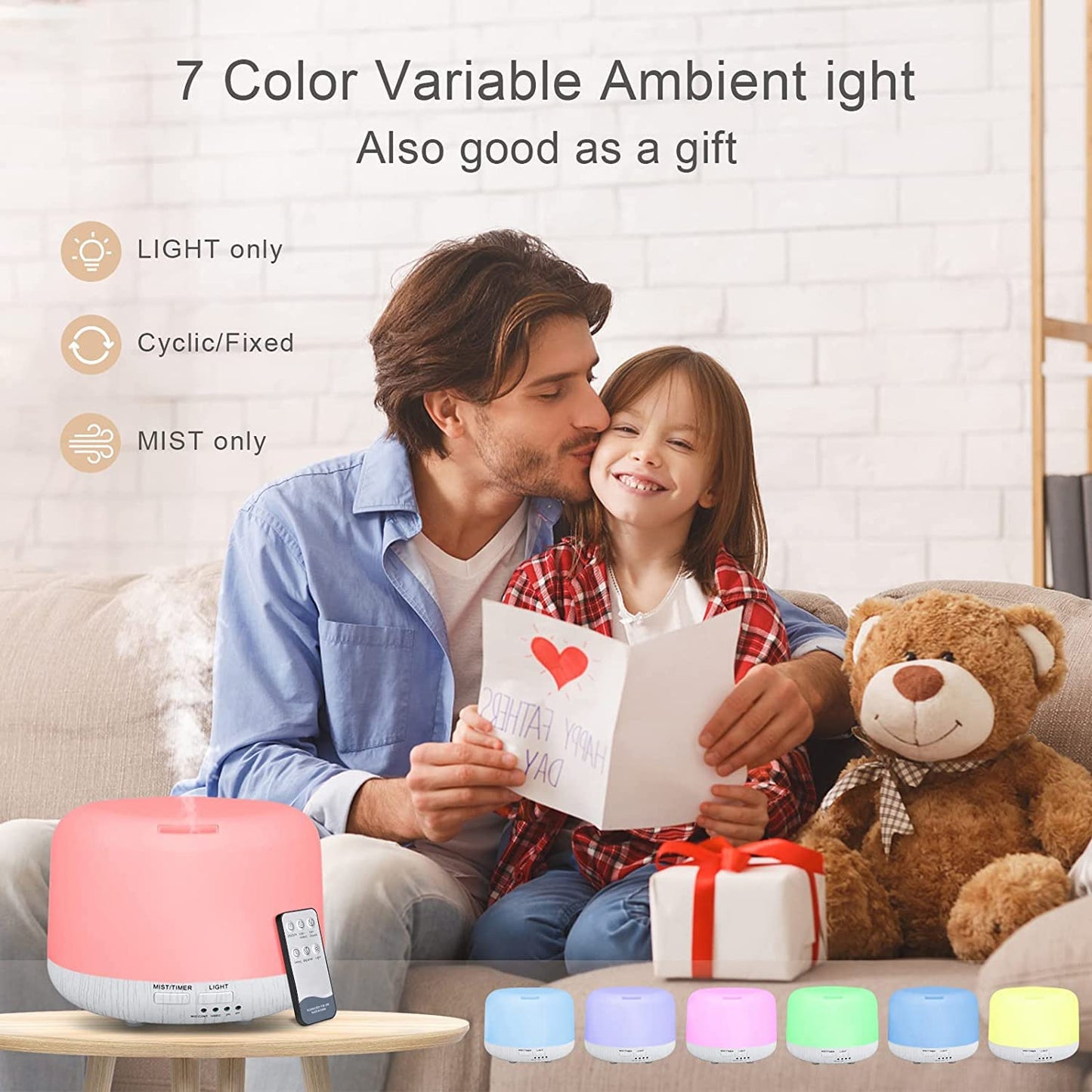 Oil Diffuser Humidifier 300ML,Electric Ultrasonic Air Aroma Diffusers Vaporizer,Scent Mist Defuser with Remote,Auto-Off,7led Color Changing Light for Large Bed Room,Home,Office