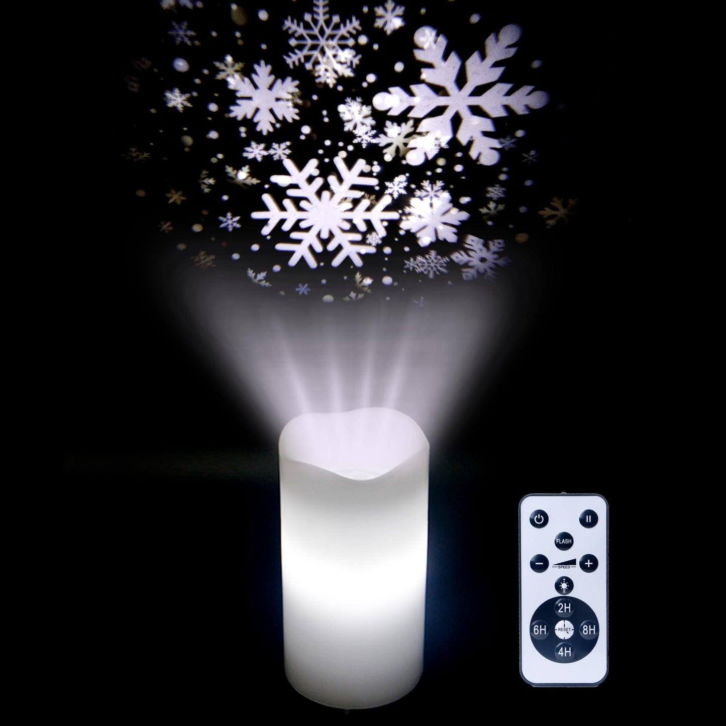 XingsLight Christmas Decorations Flameless Candles with Snowflake Projector Lights Battery Operated LED Candle Indoor Xmas Light Projection with Remote and Timer