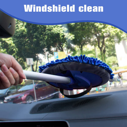 Car Wash Brush 160cm 63'' Car Cleaning Brush Long Handle, Microfibre Extendable Car Wash Mop Mitt Suitable for Washing Cars, SUV, Truck, Caravans and Household (2 x Mop Head), Blue