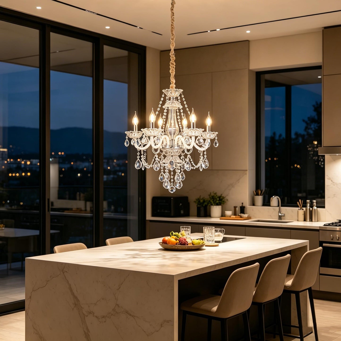 Afficat Modern Clear Crystal Chandelier 6-Light for Dinning Room K9 Crystal Ceiling Chandelier Lighting Fixtures for Living Room Bedroom Kitchen Easy Install (Clear 6 Lights)