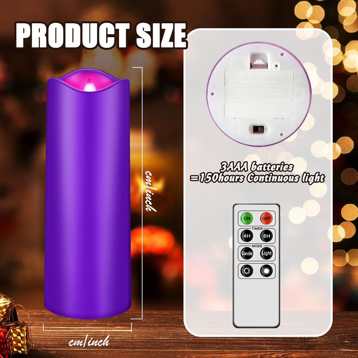 Mudder 5 Pcs Christmas Advent Pillar LED Flameless Candles - Purple, Pink, White Taper Candles for Wreath