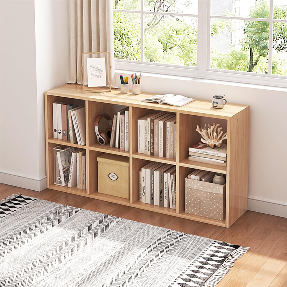 NELYE 8 Cube Organizer Bookcase - Fabric Storage Bins Container, Open Shelf Simple Compartments Bookshelf, Oak