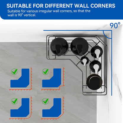 Shower Caddy, 2 Pack Black Bathroom Shelves, Adhesive Shelf Storage No Drilling, Carbon Steel Shower Organiser, Rust-Resistant Caddy Corner, Soap Holder, Bathroom Accessory