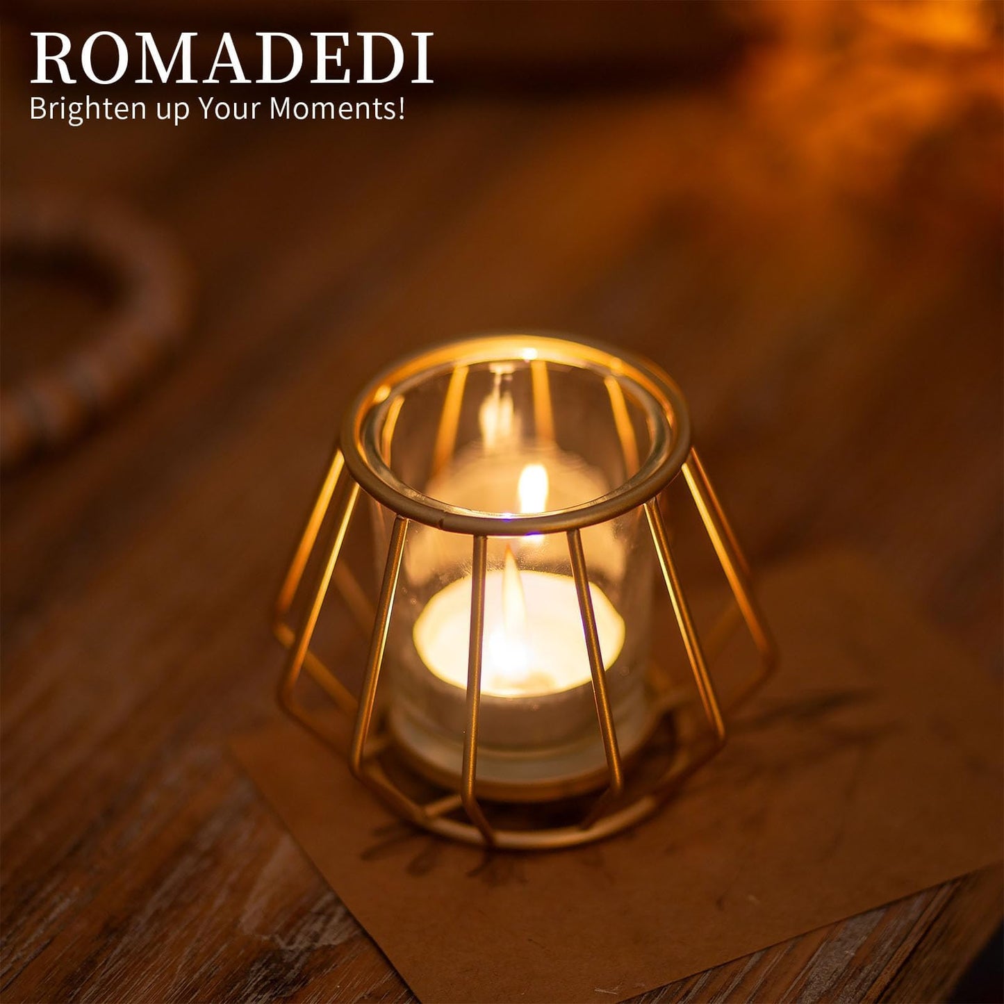 Geometric Tea Light Candle Holders - Wedding Centerpiece for Tables Morden Metal Votive Tealight Candles Stand with Glasses Coffee Home Room Decor Wedding Party Birthday Decoration, Gold 12 pcs