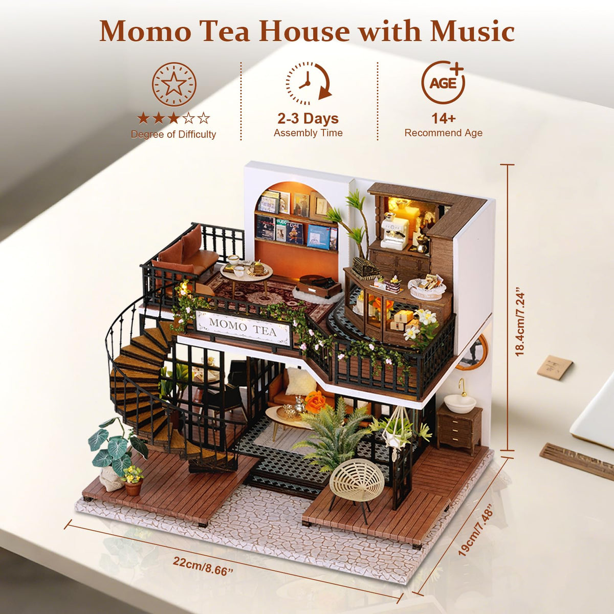 Hallisun DIY Miniature House Building Kits, Scarborough Hotel and Momo Tea House 3D Wooden Dollhouse Toys, Birthday Festival Gift for Teens Adults with Dustproof Covers