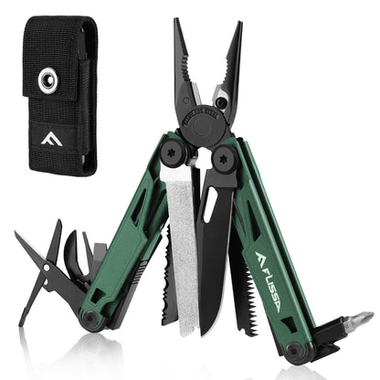 FLISSA Multitool, 15-in-1 Multi Tool Pocket Knife with Sheath, Stainless Steel EDC Multitool Pliers for Men, All-in-One Tools for Camping, Fishing, Survival