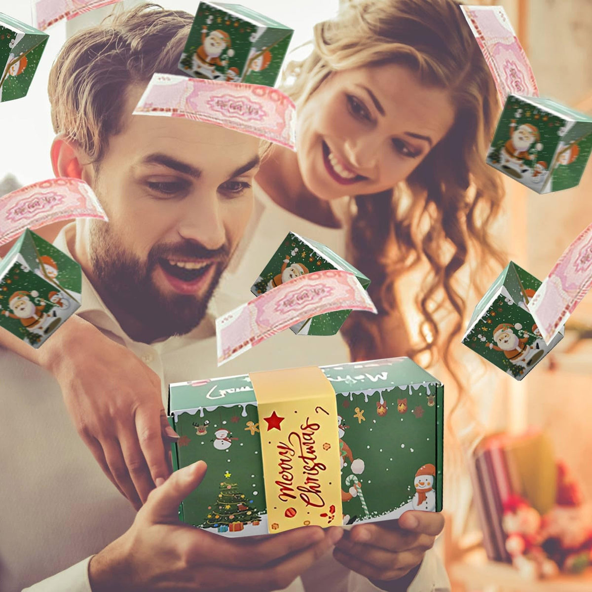 nuk8nehz8 Surprise Box Gift Box Explosion for Money, Merry Christmas Surprise Gift Boxes, Money Gift Box for Cash Gift, Explosion Gift Box for Christmas Birthday Valentine (Green 10 Boxes)