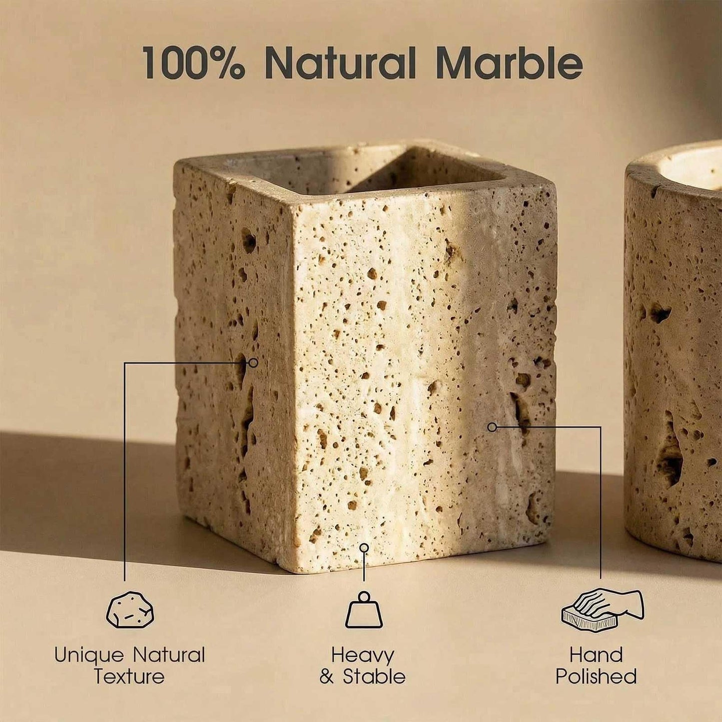 AUSAULAC Natural Travertine Tray Heavyweight Stone Vanity Tray for Bathroom Countertop, Coffee Table & Dresser - Handcrafted Rectangular Organizer(Beige Travertine, 9.84" x 4.72" x 1.18")