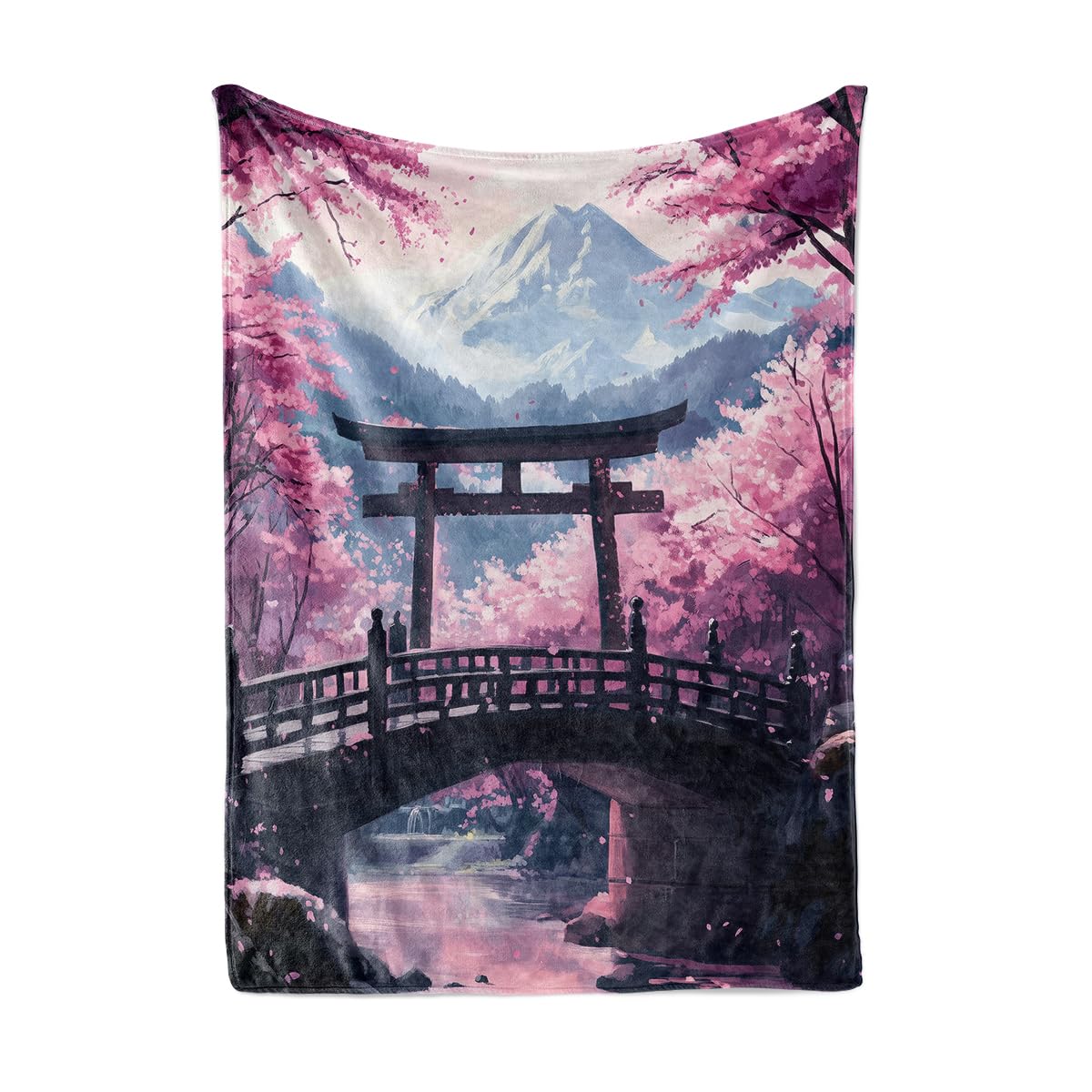 HUNXIAOJ Japanese Throw Blanket Japanese Gifts Cherry Blossom Blanket Japan Scenery Decor Warm Soft Flannel for Girls Boys Women Teens Adults Bed Sofa Couch (60 in x 80 in)