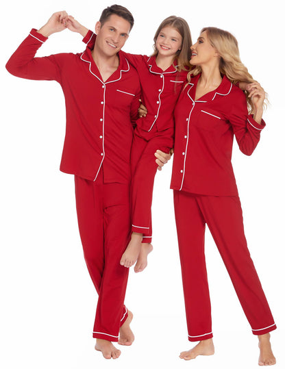 Ekouaer Christmas Family Matching Pajamas Long Sleeve Button Down Pj Set Festival Party Sleepwear,Red,Women,M