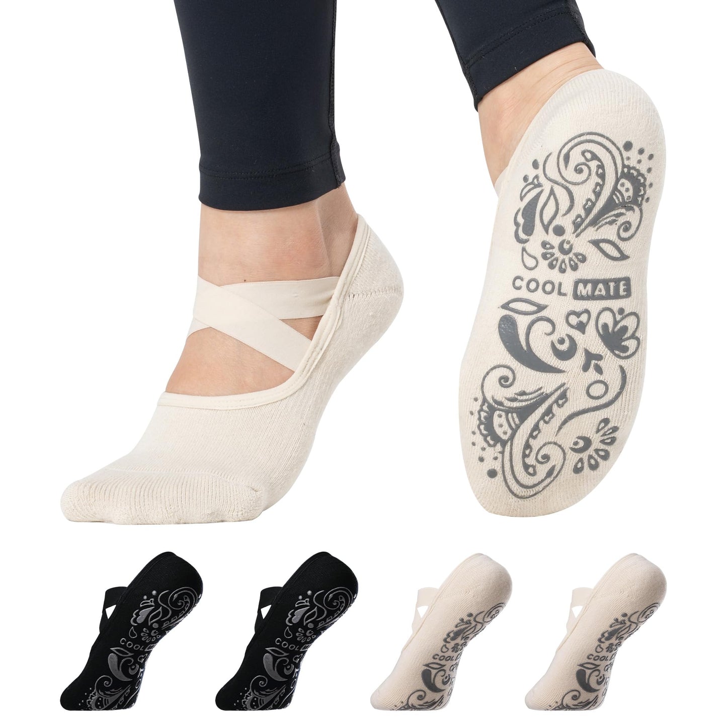 CoolMate Pilates Socks with Grips for Women, Yoga Socks, Crew Non Slip Women for Workout, Barre, Pilates Gifts