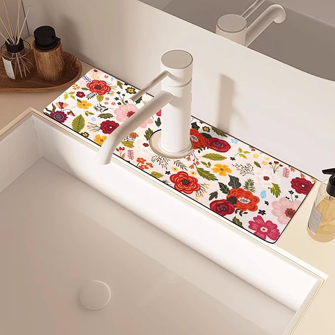Sink Faucet Absorbing Mat, 2 Pack Drying Mat Around Faucet Sink Splash Guard