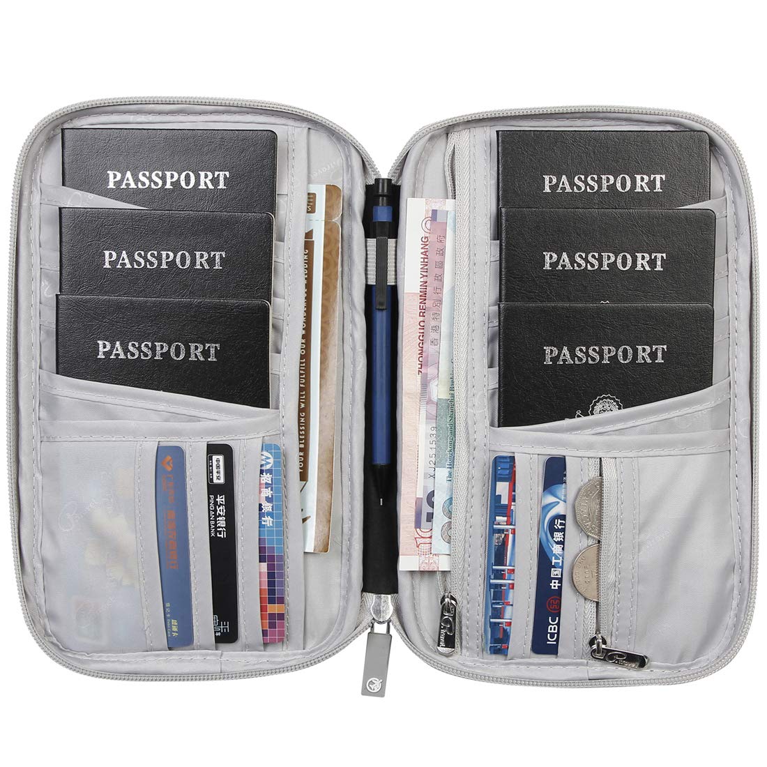 VanFn Family Passport Holder Travel Wallet RFID Blocking Travel Document Organiser Waterproof Holiday Passport Cover Men Women for ID Card, Credit Cards, Flight Tickets, Money, Coins (Black)