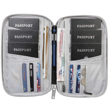 VanFn Family Passport Holder Travel Wallet RFID Blocking Travel Document Organiser Waterproof Holiday Passport Cover Men Women for ID Card, Credit Cards, Flight Tickets, Money, Coins (Black)