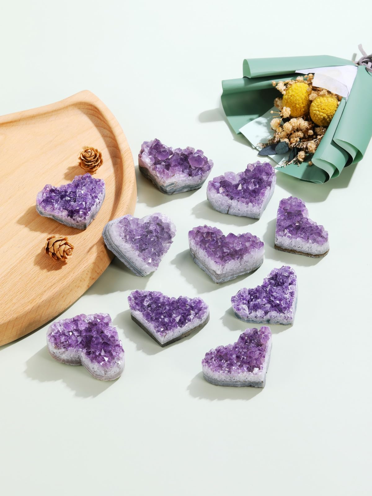 Top Plaza Natural Amethyst Crystal Gemstones Heart Amethyst Raw Cluster Geode Purple Stones Energy Balance Healing Crystal Decor 1.57"-1.97"