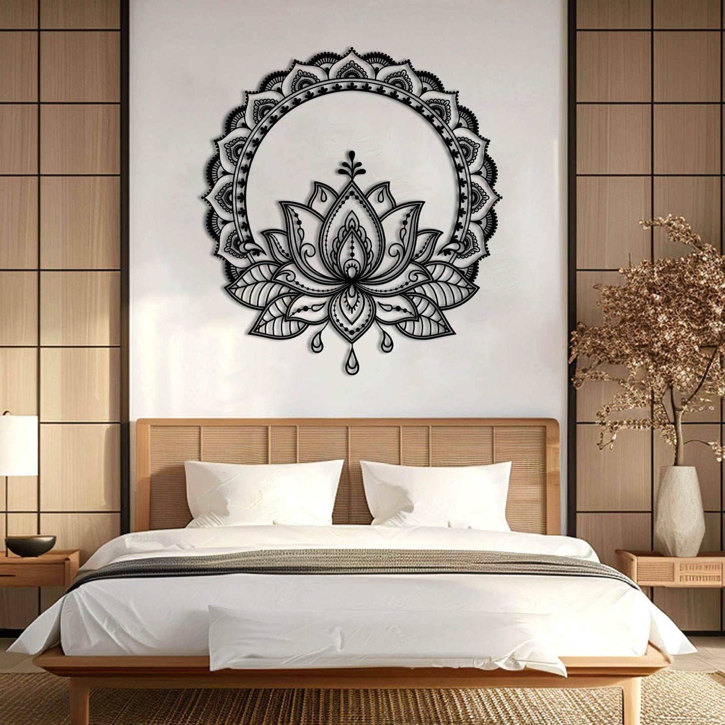 kawazu Mandala Lotus Flower Metal Wall Decor, Lotus Flower Metal Wall Art, Mandala Wall Decor, Flowers Art, Spiritual Home Decoration for Yoga Meditation Room (Gold, 19"x17"/47x43cm)