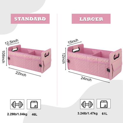 JiatuA Car Trunk Organizer for SUV, Car Storage Organizer Collapsible Multi Compartment Container Box, Adjustable Car Accessories for Women/Men, Pink