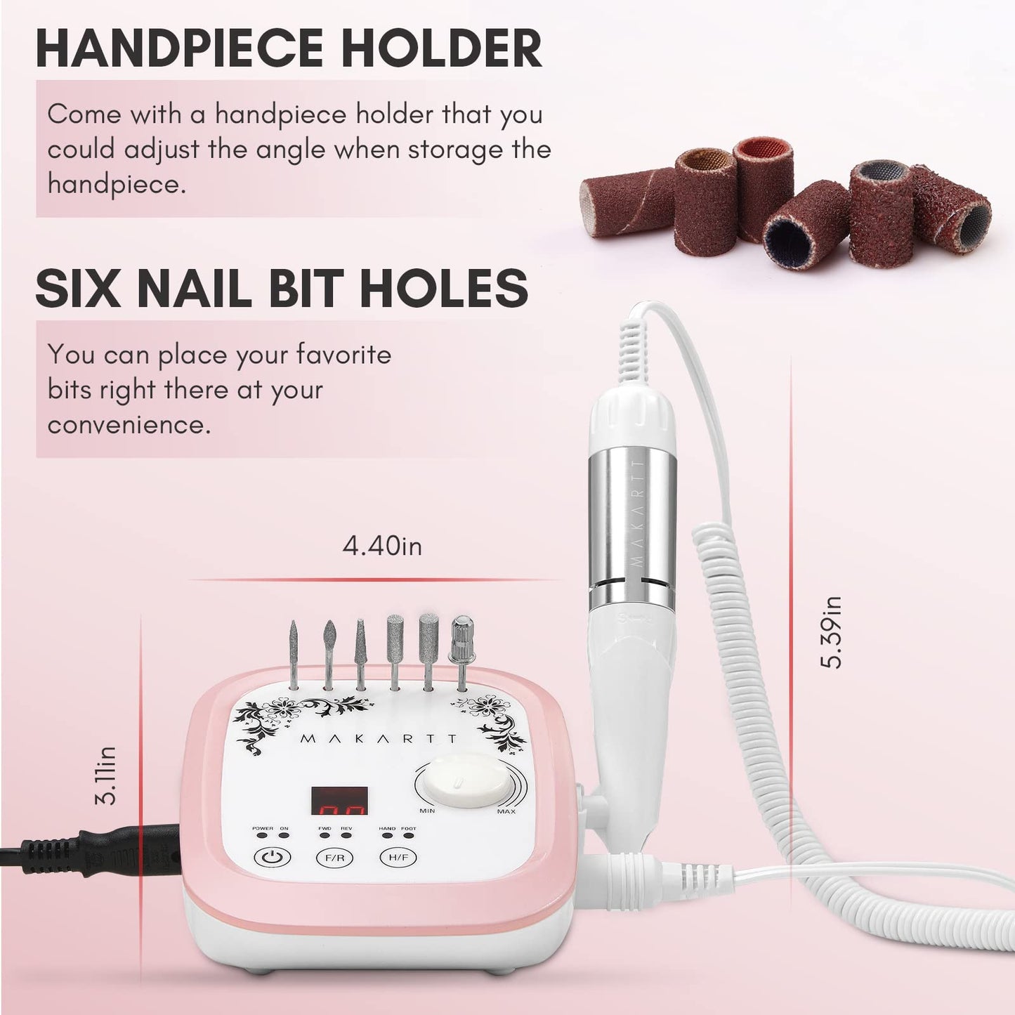 Makartt Electric Nail Drill - 35000RPM Rechargeable Efile with Coreless Motor, Nouvella Portable Nail Filer Machine for Acrylic Gel Removal with Drill Bits Set, Black