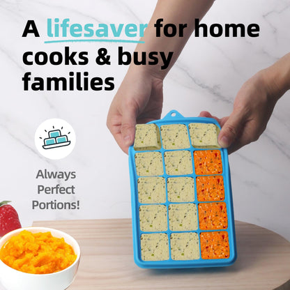 Silicone Freezer Molds Gift Set with 1Tbsp,2 Tbsp, 1/2, 1, and 2 Cup Silicone Freezer Trays With Lids - Meal Prep and Kitchen Essentials Bundle (Blue 5 Pack)