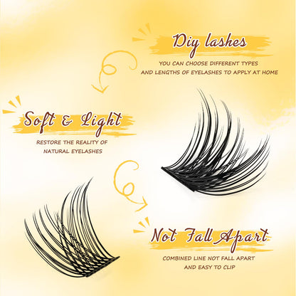 Individual-Lashes 144 Cluster-Lashes QUEWEL DIY Eyelash-Extensions-Kit, Clusters Eyelash Applicator, Cluster Lashes Bond and Seal Super Hold, Clusters Lash Glue Remover Easy to Remove(QU-RR-DH-01)