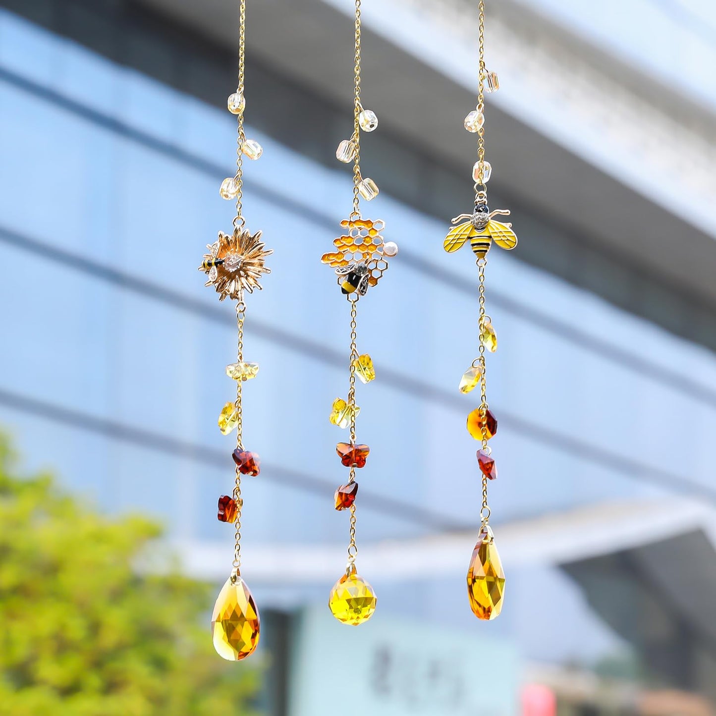 Crystal Sun Catcher Bee Rainbow Maker Hanging Suncatchers Window Decor Christmas Ornaments for Tree Gift for Mom Women Set of 3