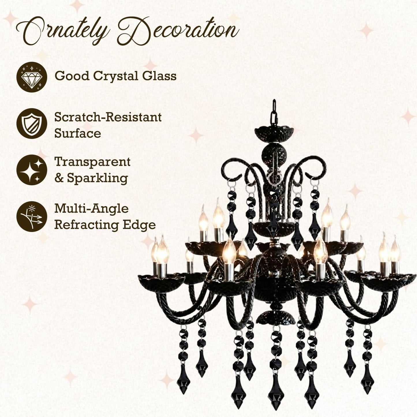 Buachois 10Pcs Clear Acrylic Crystal Ornament Beads Garland Chandelier Hanging Crystals for Wedding Party Celebration Christmas Tree Decor Black