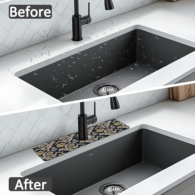 2PCS 15" X 5.5" Kitchen Sink Splash Guard Faucet Mat Floral Flower Super