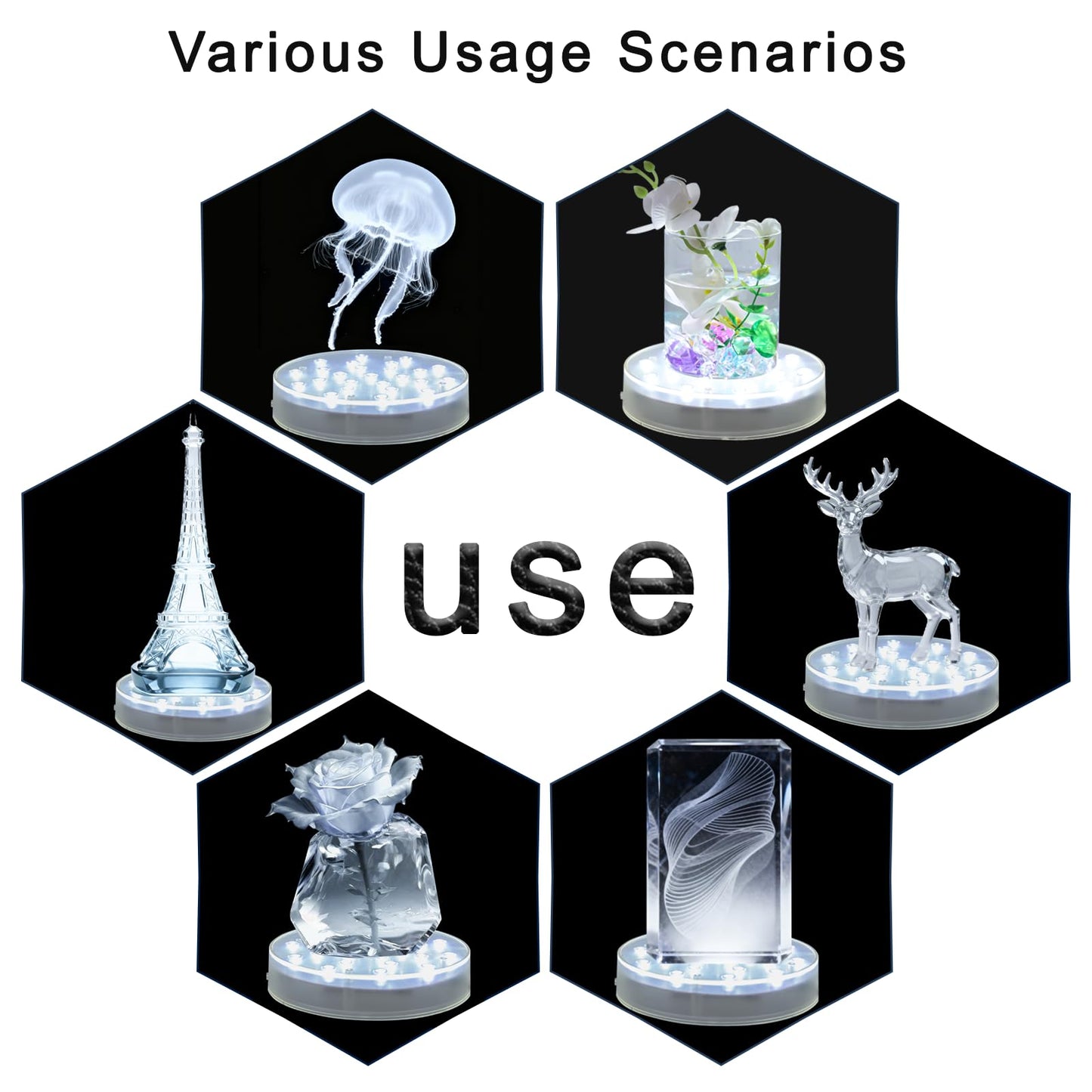 LARDUX Led Light Base - 6 Inch Round Display Pedestal Light Stand Plate Flat for 3D Crystal Cube Glass Art Acrylic Statues - USB Charge or Battery Powered