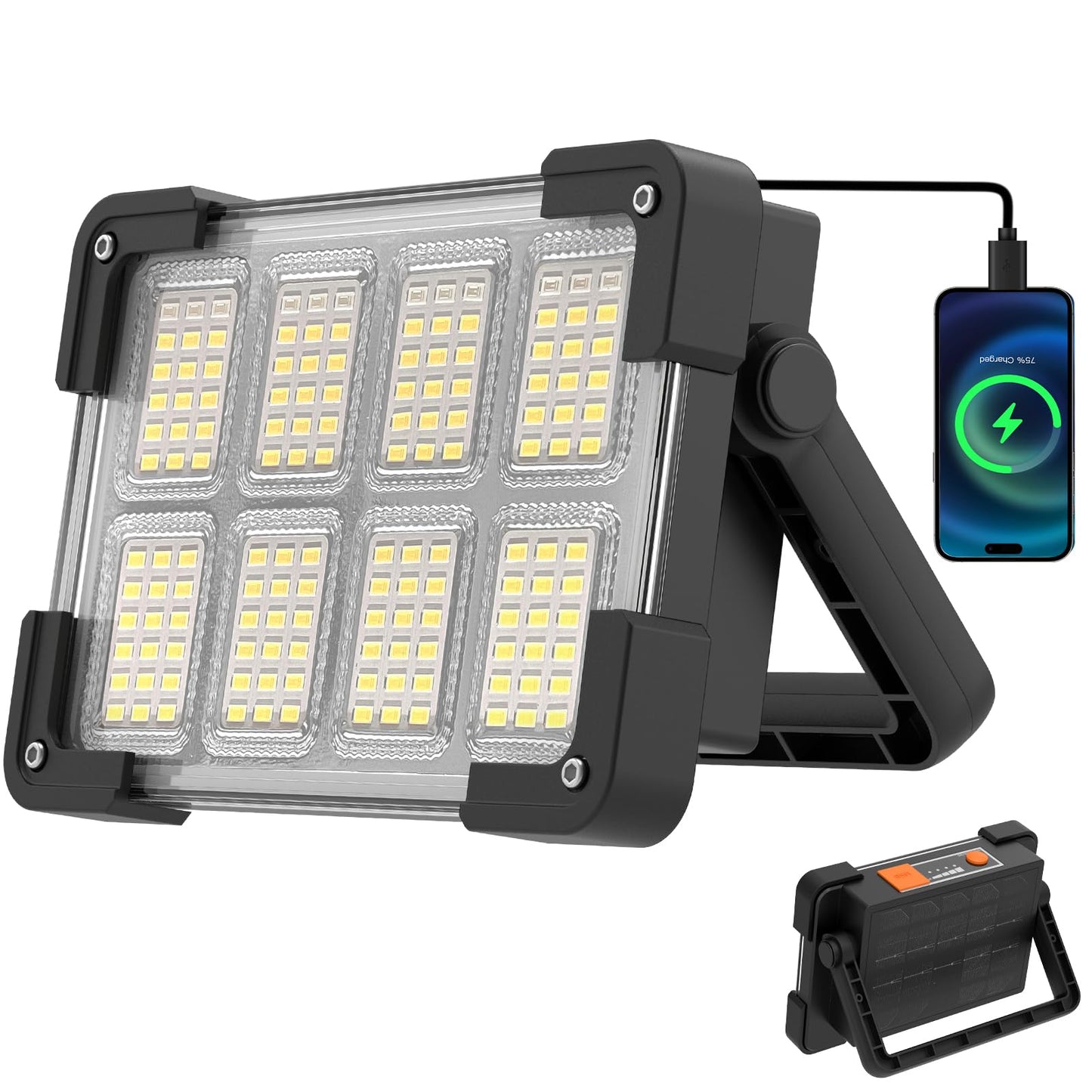 OHAYORI LED Rechargeable Work Light, Portable Floodlight with Power Bank, 4 Modes LED Rechargeable Spotlight, Waterproof Outdoor Emergency Security Light for Fishing, Hiking, Car Repairing