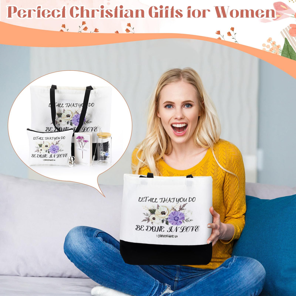Aliceset 30 Pcs Christian Gift for Women Inspirational Religious Gift Set Mother's Day Present Bulk Included Bible Cola Cup Canvas Bag Cosmetic Bag Keychain Greeting Card for Women Mom
