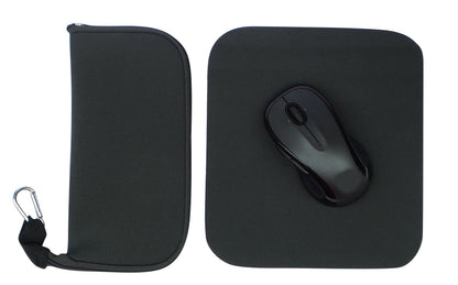 Travel Mouse Case Electronics Organizer Convertible Bag | Laptop Cord Cable Accessory Pouch with Extra Rolled Up Travel Mouse Pad | Pouch Unzips Flat Into Mouse Pad (Solid Black)