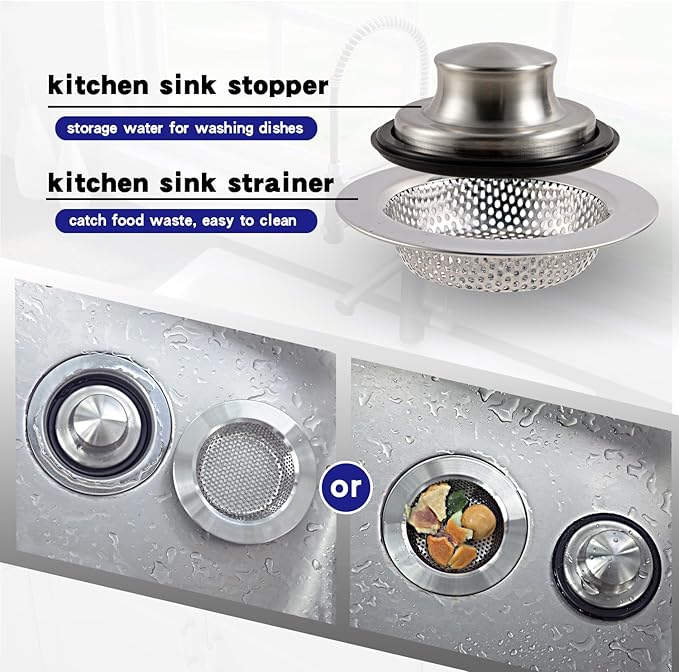 RQYEKDO Polished Kitchen Sink Strainers Sink Stopper Kits, Stainless Steel Sink