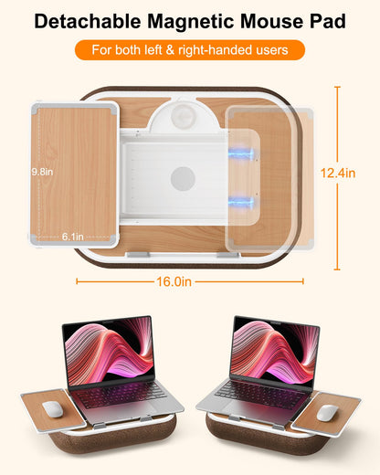 Nauttxon Lap Desk with Storage Cushion Washable - with Magnetic Mouse Pad, Scented Cotton Pads - Multi-Functional Lap Desk for Home Office Couch Bed -Fits Up to 15 Inch Laptop