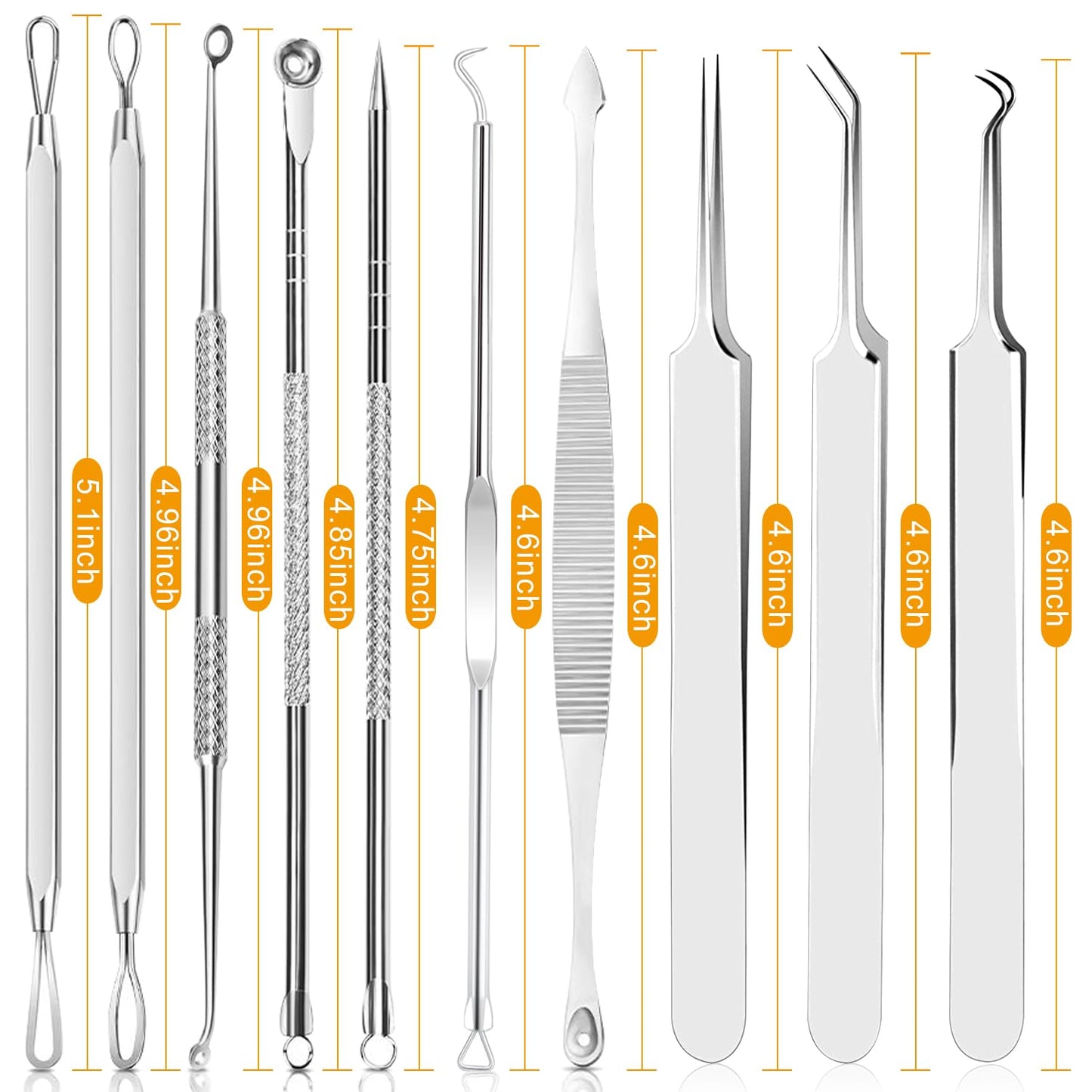 Pimple Popper Tool Kit - Boxoyx 10 Pcs Blackhead Remover Comedone Extractor Kit with Box for Quick and Easy Removal of Pimples, Blackheads, Zit Removing, Forehead,Facial and Nose (Black)