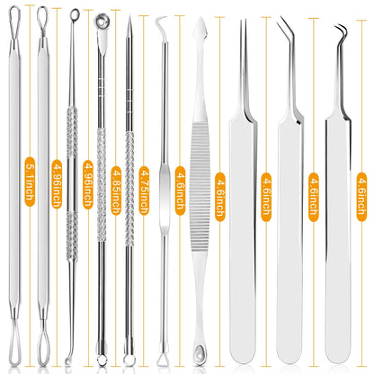 Pimple Popper Tool Kit - Boxoyx 10 Pcs Blackhead Remover Comedone Extractor Kit with Box for Quick and Easy Removal of Pimples, Blackheads, Zit Removing, Forehead,Facial and Nose (Black)