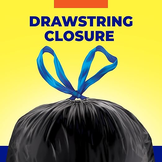 Hefty Essentials Drawstring 30 Gallon Trash Bags, Bulk Black Garbage Bags